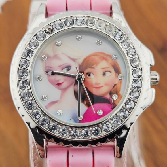 Disney Kids Frozen Analog Watch Pink Pastel Anna Elsa Princess Jewels Gems - Picture 2 of 6